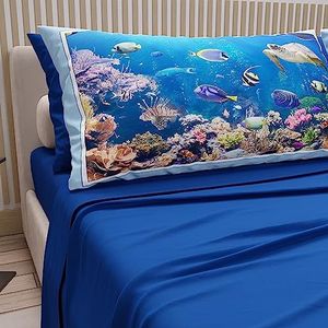 PETTI Artigiani Italiani - Katoenen beddengoed met kussenslopen in digitale print, pizza en een half, eenpersoonsbed, elektrisch blauw, 100% Made in Italy