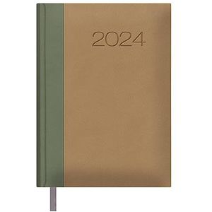 Dohe - Agenda 2024 - Dagblad - Maat M: 14 x 20 cm - 336 pagina's - Gestikte binding - Hardcover - Groen en Camel - Model Orléans