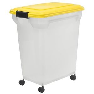 Iris Ohyama, Droogvoer, voedselcontainer van kunststof (PP), luchtdicht, BPA-vrij, voor dieren, met wielen, schep en klapdeksel, L 46 x D 34 x H 50,5 cm, ATS-L, geel