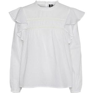 VERO MODA Vmtrine Ls Lace Top Wvn Ga Damesblouse met lange mouwen, Sneeuwwitje