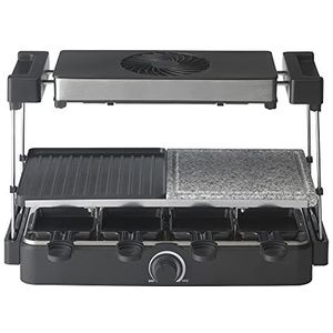 Trebs Raclette Grill 15100 Raclette met afzuigkap, steengrill, Teppanyaki, 8 raclettepanyaki, dubbele antiaanbaklaag, 1300 W, zwart