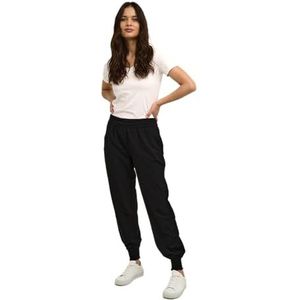 Cream Women's Casual Pants Elastic Cuffs Relaxed Fit Elastic Waist Pockets, Pitch Black, 46