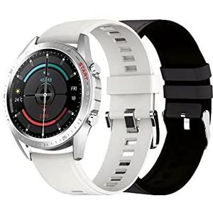 DCU Tecnologic Elegance smartwatch met 2 armbanden van zwart leer/siliconen in wit