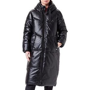 Mexx Gewatteerde capuchon, van stretch, midi-lengte, parka voor dames, zwart, maat M, zwart.