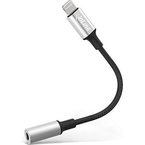 Slim Lightning (m) Naar 3.5mm Stereo Jack (v) Adapterkabel - Verguld - 0,1 Meter - Zwart