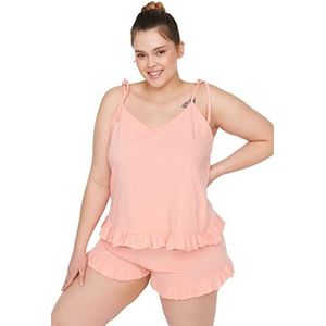 Trendyol Trendyol Dames Plain Knit Hemdje - Shorts Plus Size Pajamas Set Pyjama Dames, Zalm