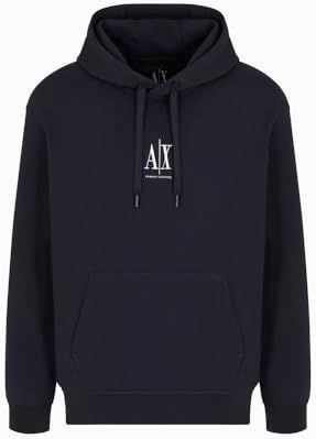 Armani Exchange Sweat à capuche pour homme Icon Project, logo brodé, bleu marine foncé, M