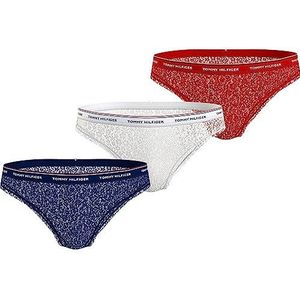 Tommy Hilfiger 3 stuks bikini kant (buitenmaten) bikinislip voor dames (1 stuk), Veelkleurig (Desert Sky/White/Primary Red)