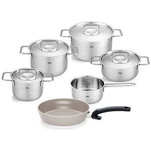 Fissler Pure Collection Set van 6 roestvrijstalen pannen met metalen deksel (3 potten, 1 pan en 1 pan, Ceratal Comfort pan 24 cm) - inductie