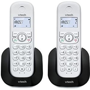 VTech CS1501 Casa Duo draadloze telefoon, DECT-telefoon met handsfree en oproepvergrendeling, dubbel opladen, oproep-ID, lcd-display met achtergrondverlichting en toetsenbord, ECO-modus, wit