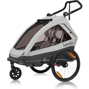 LIONELO CAMA 2-in-1 fietskar met kinderwagenfunctie voor 1 of 2 kinderen van 6 maanden tot 6 jaar, gewicht 2 x 22 kg, vering, grote wielen, waterdichte afdekking