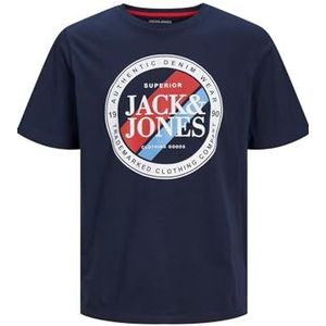 JACK & JONES Heren T-shirts met ronde hals en logo, 100% katoen, korte mouwen, maten S tot 2XL, marineblauw blazer