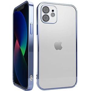SLARY Hoes compatibel met iPhone 12, gegalvaniseerde spiegel, harde beschermhoes voor iPhone 12, krasbestendig en schokbestendig - lichtblauw