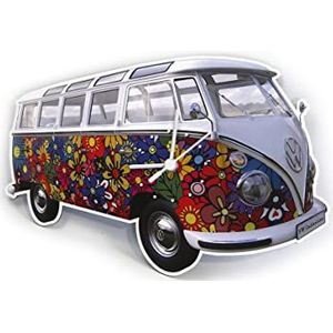 BRISA VW Volkswagen Collection Werkplaatswandklok in busdesign T1 (Flower Power/meerkleurig)