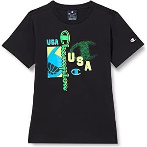 Champion Legacy Neon Spray-Graphic S/S T-shirt voor kinderen en jongeren, zwart, 5-6 jaar, zwart.