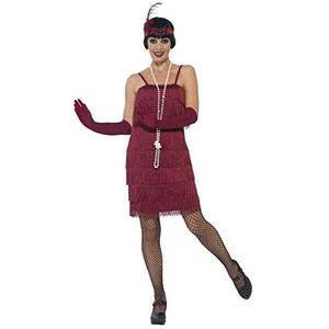 Smiffys Rood flapperkostuum met korte jurk, hoofdband en handschoenen, jaren 20-stijl kostuum voor volwassenen
