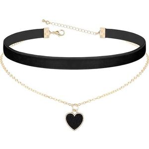 Heveer Verstelbare gelaagde chokerketting voor dames - Meisjessieraden - Gothic choker ketting, fluweel