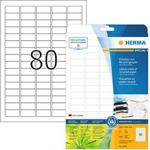 HERMA 10701 stuks gerecyclede etiketten DIN A4 mini (35,6 x 16,9 mm, 20 vellen gerecycled papier, mat) zelfklevend, bedrukbaar, permanente stickers, 1600 etiketten, natuurlijk wit