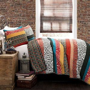 Lush Decor Boho Stripe 3-delige quiltset, koning, turquoise/mandarijn