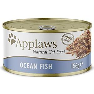 Applaws 100% Natural Delicious kattenvoer, oceaanvis in bouillon voor volwassen katten, 24 blikjes à 156 g