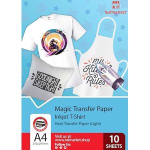 Raimarket 10 vellen hoogwaardig transferpapier om op te strijken voor lichte stoffen, DIN A4, warmteoverdracht voor kleding, beste thermische transferpapier voor