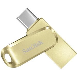 SanDisk Ultra Dual Drive Luxe, USB type C stick, volledig metaal, met omkeerbare USB Type-C en USB Type-A aansluitingen, voor smartphones, tablets, Mac en computers - goud