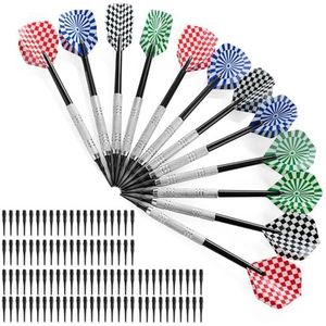 Set van 12 dartpijlen met zachte kunststof punt met 100 kunststof punten om te vervangen voor elektronisch dartbord, professionele zachte darts