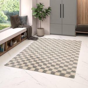 BALTA Shaggy tapijt, geruit, rechthoekig tapijt voor binnen, voor woonkamer - slaapkamer, zacht en comfortabel, onderhoudsvriendelijk, dikte 30 mm, polypropyleen, 160 x 230 cm, grijs