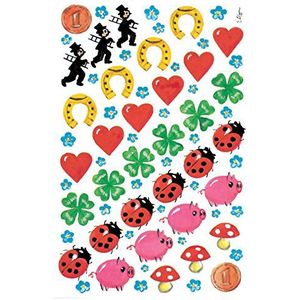 AVERY Zweckform 102 stuks geluksbrengers papieren stickers (decoratieve stickers, lieveheersbeestje, harten, hoefijzer, klaverblad, paddenstoel, varkens, pauw, radon, stickers, scrapbooking, fotoalbum