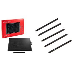 Wacom One by Wacom (Maat: M) van CTL-672-N - Creatieve tablet met potlood, zwart/rood - Ideaal voor thuiswerken en online training & ACK-20001 standaard pen, zwart, 5 stuks