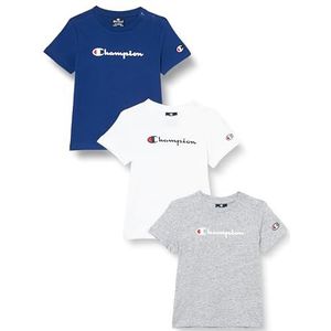 Champion Legacy American Classics Td Logo S-s 3 Pack Crewneck Baby Jongens T-shirt (3 stuks), wit/grijs gemêleerd/zeeblauw