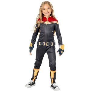 Rubies Captain Marvel Deluxe kostuum voor meisjes, bedrukte jumpsuit en handschoenen, officieel Marvel voor carnaval, Kerstmis, verjaardag, feest en Halloween.