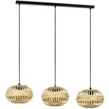 EGLO Amsfield Hanglamp 1, kroonluchter met 3 lampen voor woonkamer en eetkamer, hanglamp van zwart metaal en bamboe bruin, fitting E27, L 96 cm