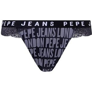 Pepe Jeans Allover Logo Thong ondergoed in bikini-stijl, zwart, XS dames, zwart.