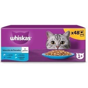 Whiskas Natvoer voor volwassen katten, selectie gelei-vissen (multipack 4 x 12 x 85 g)