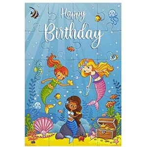 bsb Verjaardagskaart, felicitatiekaart voor verjaardag – collage – zeemeermin-puzzelkaart – witte envelop