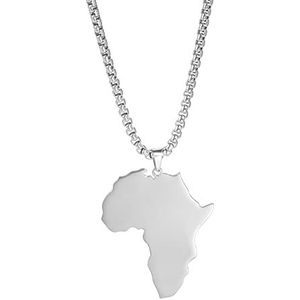 VASSAGO Halsketting met Afrikaanse kaart hanger voor dames en heren, roestvrij staal, halsketting met hanger met kaart van Afrika, delicaat cadeau voor meisjes en jongens, Roestvrij staal, Geen