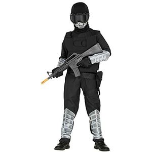 Widmann - Speciaal kostuum voor kinderen, jumpsuit, interventievest, masker met capuchon, bril, riem met etui, armbescherming, scheenbescherming, handschoenen, soldaat, interventiebediening,