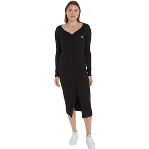 Calvin Klein Jeans Geribbelde jurk met lange mouwen Label Bodycon-jurken voor dames, Ck Black