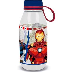 Marvel Ecozen Drinkfles voor kinderen, transparant, Tritan, Avengers, Iron Man Hulk, Captain America, 460 ml, met capuchon en siliconen handvat