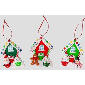 SHATCHI Set van 3 decoraties om op te hangen voor kerstboom, wanddecoratie met cupcake, snoep, kerstman, sneeuwpop, beer
