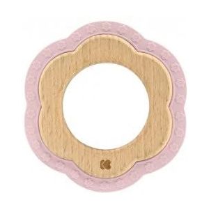 kikka boo - Bijtring van siliconen en hout, roze bloem