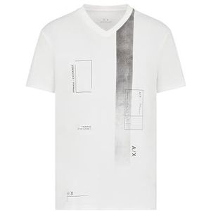 Armani Exchange T-shirt à col en V pour homme avec logo et barre horizontale décolorée Coupe droite, Blanc cassé., M