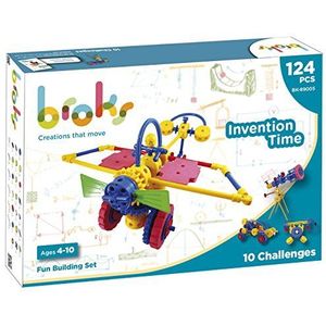 Broks - Time-uitvinding: STEM constructieset - grappig en innovatief met 124 delen, inclusief flexibele tandwielen en stangen voor kinderen van 4 tot 10 jaar. Nieuw model