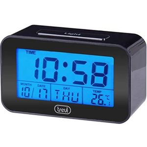Trevi SLD 3P50 Digitale klok, thermometer, groot lcd-display met achtergrondverlichting, programmeerbare wekker, sluimerfunctie, zwart, uniek