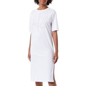 Armani Exchange Duurzaam, grote logo-print, ronde hals, casual jurk voor dames, optisch wit.