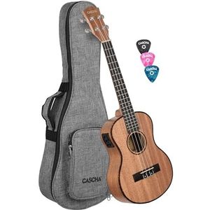 Cascha Sopraan-ukelele van mahonie voor beginners, met aquila-snaren en 3 plectrums voor ukelele, incl. tas, 26 inch tenor-ukelele en tas