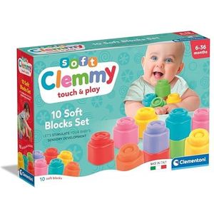 Clementoni - Soft Clemmy zachte bouwstenen, 10 stuks rubberen bouwstenen voor kinderen van 6 maanden, sensorisch spel, stapelbaar en wasbaar, gemaakt in Italië, 17988