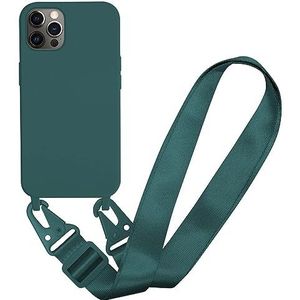 Verstelbare beschermhoes voor iPhone 13 Pro Max met halsketting en kettingriem, donkergroen