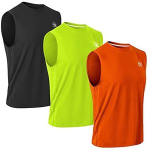 MEETWEE Tanktop voor heren, mesh sporttanktop, mouwloos, sneldrogend, mouwloos T-shirt voor fitnessstudio, hardlopen, krachttraining, zwart, oranje en groen
